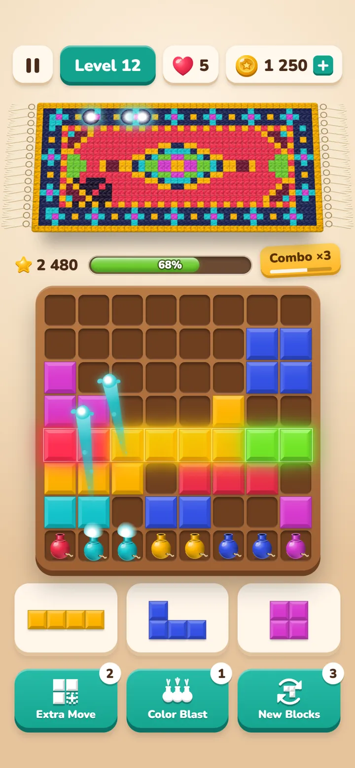 The tray of three pieces under the board